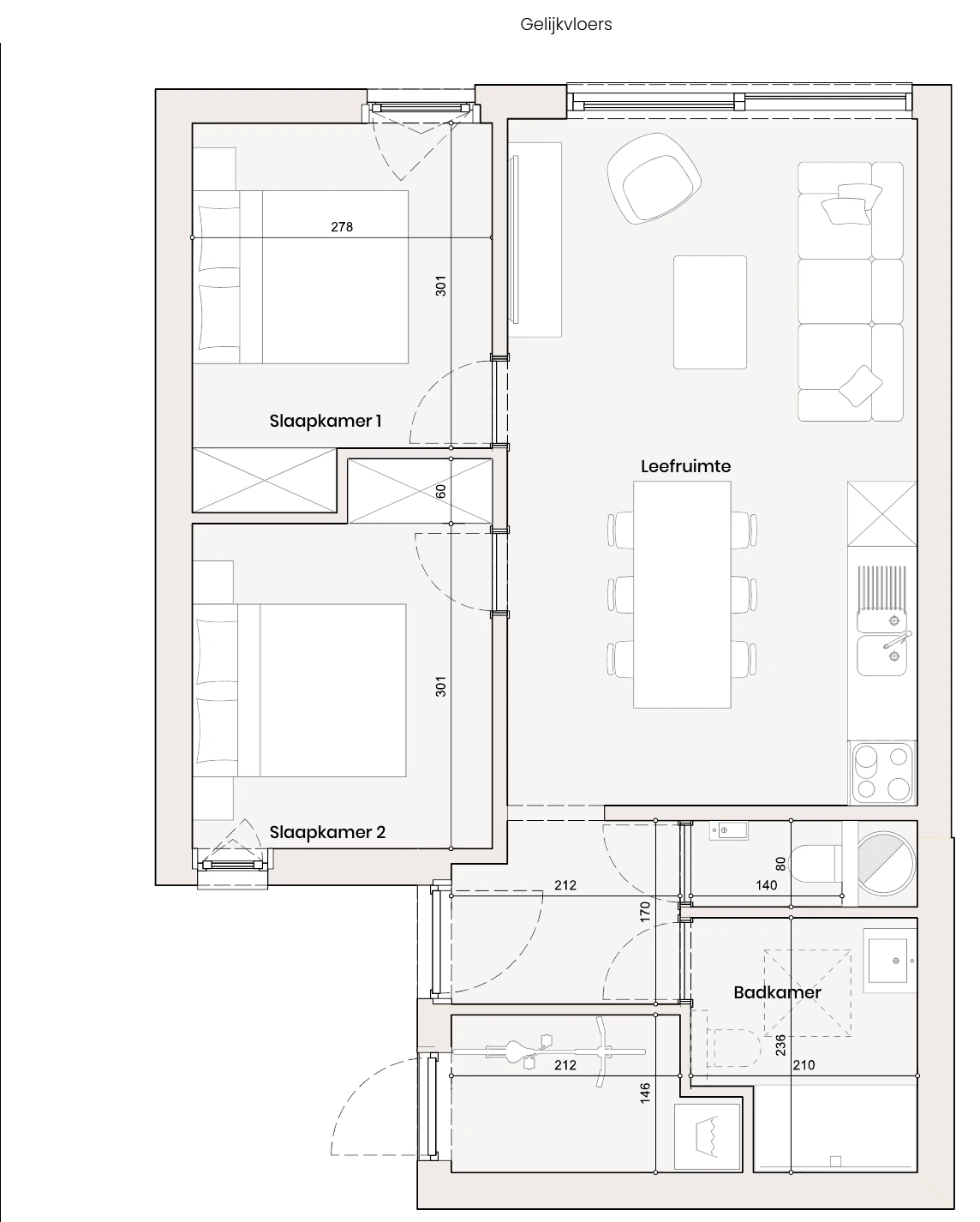 Plattegrond van het Duinenhuis, gelijkvloers