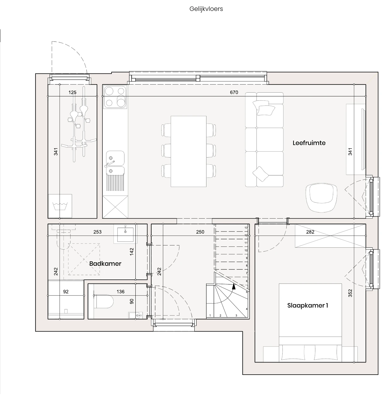 Plattegrond van het Polderhuis, gelijkvloers