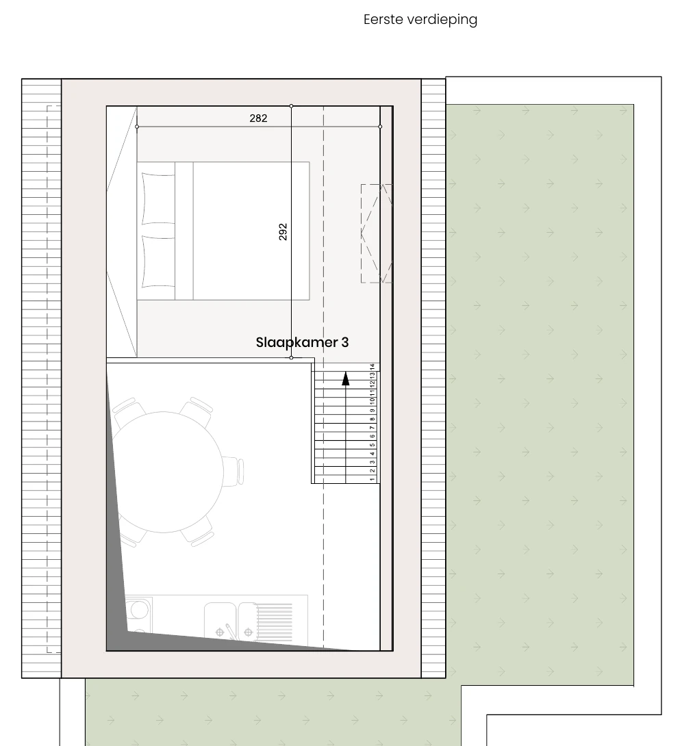 Plattegrond van het Vissershuis, verdieping met mezzanine
